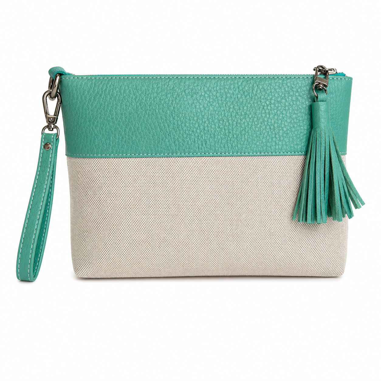 teal burlap clutch