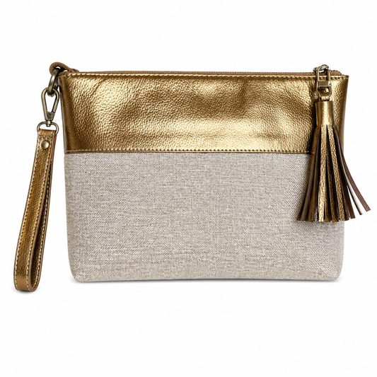 Gold burlap clutch