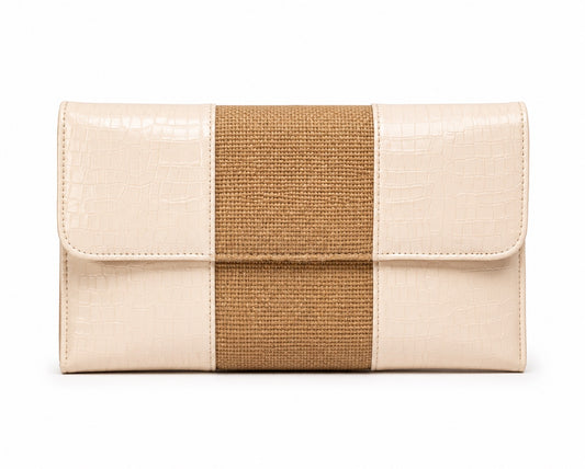 White Burlap Clutch